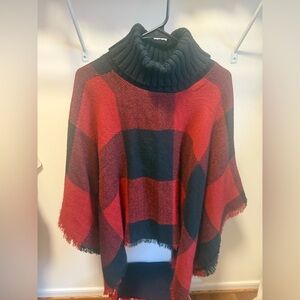 Chatties Red and Black Plaid Poncho Sweater